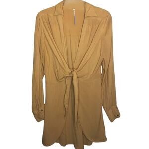 Free People Tan/Tangerine Long Sleeve, Beach Cover Up- XS
